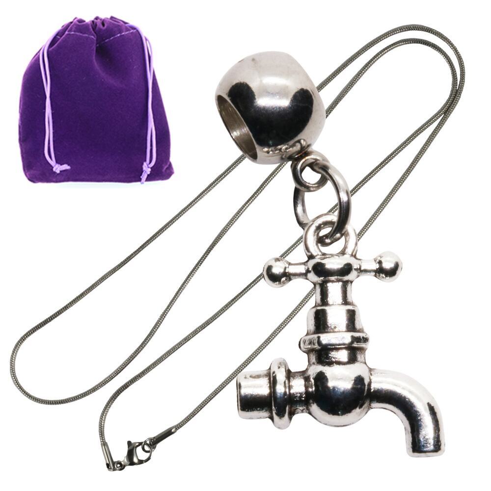 Metal Faucet Charm Necklace with Stainless Steel Connector, Mini Water Faucet